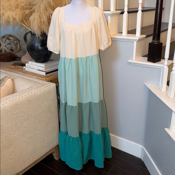Umgee Layered Colors Cottage Sweet Home Puff Sleeve Maxi Dress Size 1X - Picture 2 of 9